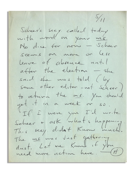 Hunter S. Thompson Autograph Letter Signed -- ''...The ms. [manuscript] was just gathering dust...''